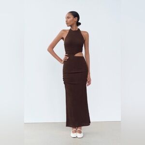 Zara Brown Halter Cutout Maxi Dress